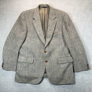 Vintage Baskin Harris Tweed Blazer Chest Size 44 Gray Herringbone Union‎ Made